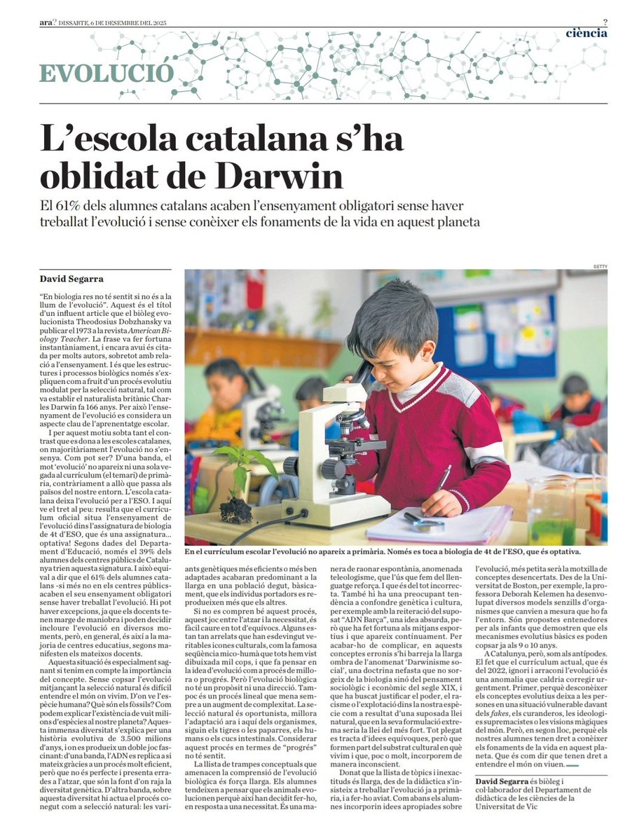 Som la comunitat autònoma amb menys hores de ciències a l’ESO.
I a 4t d’ESO les ciències ni tan sols són obligatòries.
I ara, a sobre, volen retallar-les al batxillerat.
Gràcies, David Segarra per posar dades i paraules a aquest despropòsit!