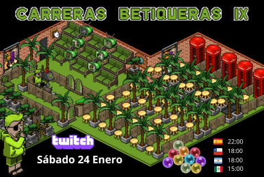 PERO ESTO Sigue! LA 9º EDICIÓN de CARRERAS BETIQUERAS serán el SÁBADO 24 DE ENERO a las 22:00 (Hora España) en <a href="/HabboOrigins/">Habbo Hotel: Origins</a> <a href="/HabboOriginsES/">Habbo Origins ES - Comunidad</a> ! y en Twitch.tv/Betikardo CON EL GRAND PRIX DE CANICAS! 💚
#Habbo #habbohotel #habboorigins