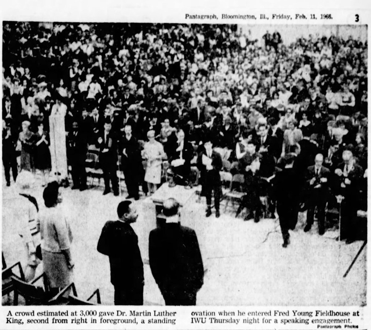 BQuillmanQcast's tweet photo. The biggest crowd ever at @IL_Wesleyan's Fred Young Fieldhouse - home of @IWUBasketball at the time - was for Martin Luther King Jr. (February 10, 1966.)

Audio of Dr. King's speech at the link below.  It's definitely worth your time.  60 yrs old but still extremely relevant today.

https://t.co/baOC4QsIyi