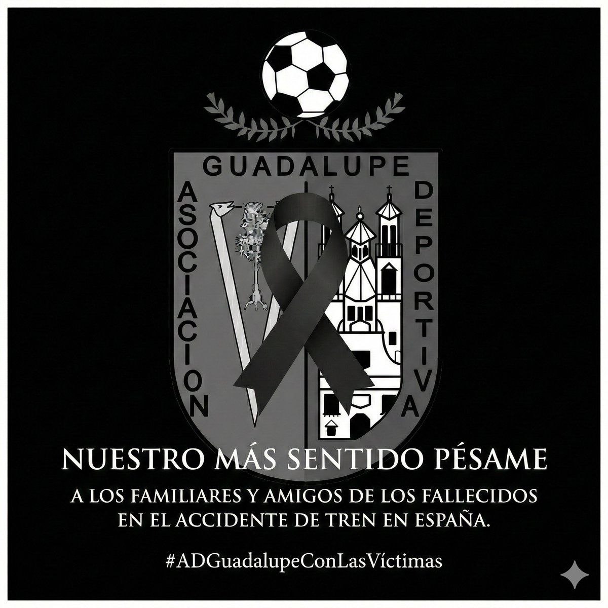 Desde la A.D. Guadalupe queremos expresar nuestra más profunda consternación por el trágico accidente ferroviario ocurrido en Córdoba.

Enviamos nuestro más sentido pésame y todo nuestro cariño a los familiares y amigos de los fallecidos y heridos en estos momentos de tanto dolor