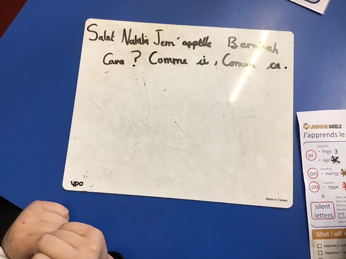 LeighPrimary's tweet image. Writing in French today in Year 3. We are writing and speaking greetings to each other #French #greetings