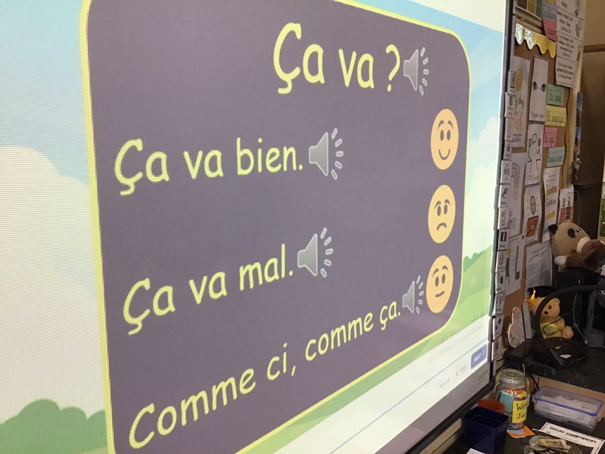 LeighPrimary's tweet image. Writing in French today in Year 3. We are writing and speaking greetings to each other #French #greetings