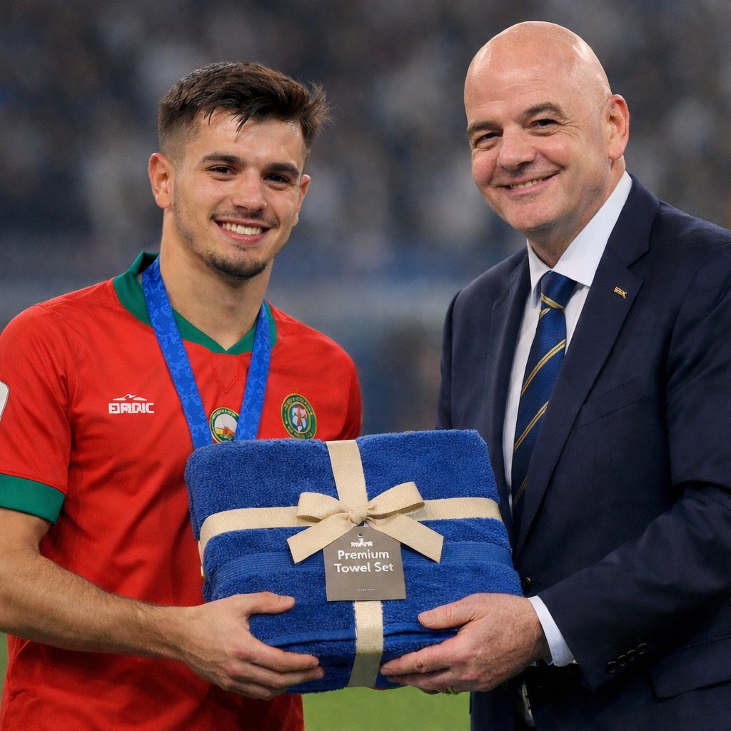Infantino le regala un juego de toallas a <a href="/Brahim/">Brahim</a>. Y que a esta gente le hayan dado un mundial visto la que liaron ayer. <a href="/fifaworldcup_es/">Copa Mundial FIFA 🏆</a>  #fifamafia