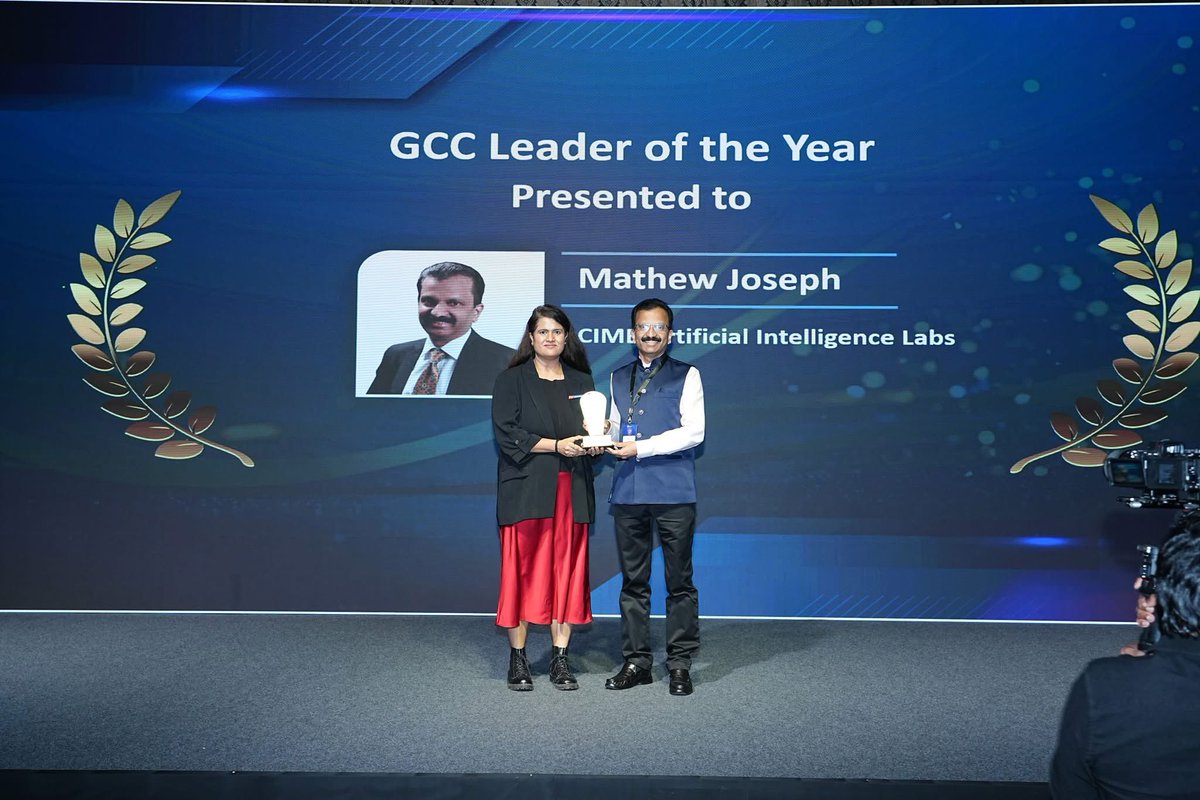 Matjoseph7's tweet photo. Honored to receive the GCC Leader of the Year Award.  Global Capability Centers (GCC) in India are rapidly evolving - from cost-efficient delivery units to strategic hubs that power innovation, digital transformation, and global business impact. https://t.co/72uCAoDbjS