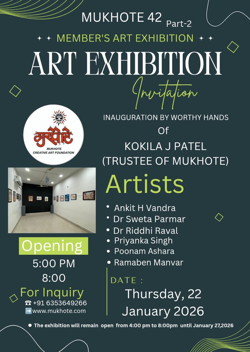 NeeluPatel11's tweet photo. Mukhote  Members Group Exhibition At Mukhote Art Gallery 
2025-2026 https://t.co/k3Jj68Eyhd