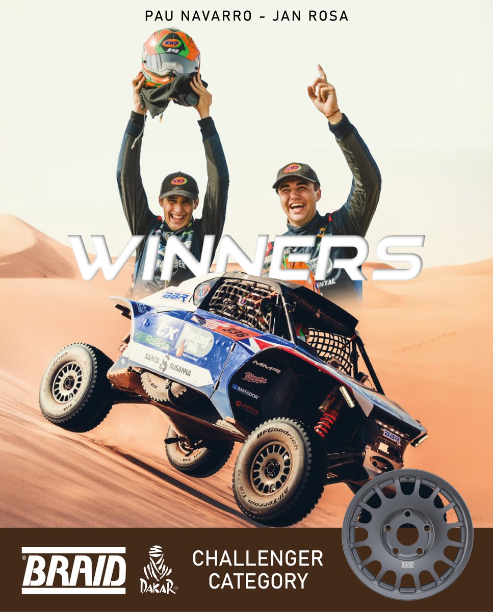 BRAIDwheels's tweet image. Dakar 2026 winners!
📷 Ultimate – Nasser Al-Attiyah / Fabian Lurquin
📷 Challenger – Pau Navarro / Jan Rosa
📷 Stock – Rokas Baciuška / Oriol Vidal
Proud to support the teams who trust us when it matters most.
#braidwheels #Dakar2026 #nasseralattiyah #paunavarro