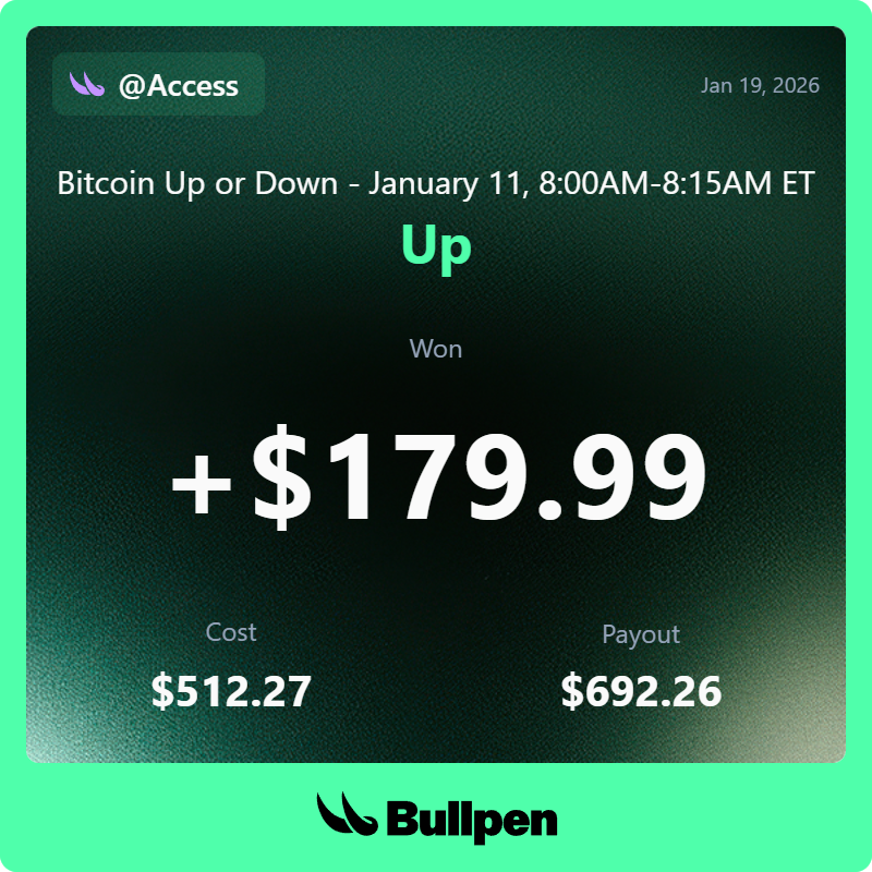 _LLVCrypto's tweet image. . @BullpenFi is easily the best terminal I've used for prediction markets.

Still need an access code?

Here's a few for the 5 quickest people:  

E37D58 
503384 
286DFE 
E107D1 
724BCE