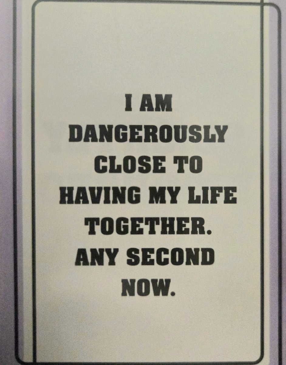 WolfFeller's tweet photo. Week 4 of Slightly Unhinged Affirmations. (Posted every Monday)
"I am dangerously close to having my life together. Any second now."
#affirmations #slightlyunhinged #quote #slightlyunhingedaffirmation #weekfour https://t.co/lTXG8oRq0j