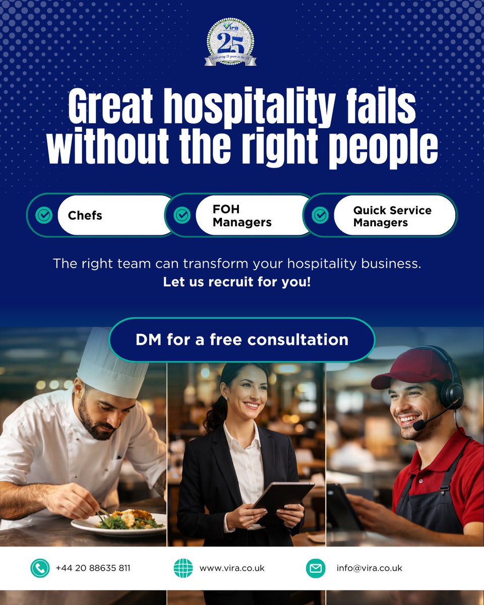 Great hospitality doesn’t just happen — it’s built by the right people.
Looking to hire without the hassle?
DM us for a free consultation ✅

#HospitalityRecruitment #HospitalityHiring #RestaurantStaffing #HotelStaffing #HospitalityIndustry #ChefJobs #FOHManagers