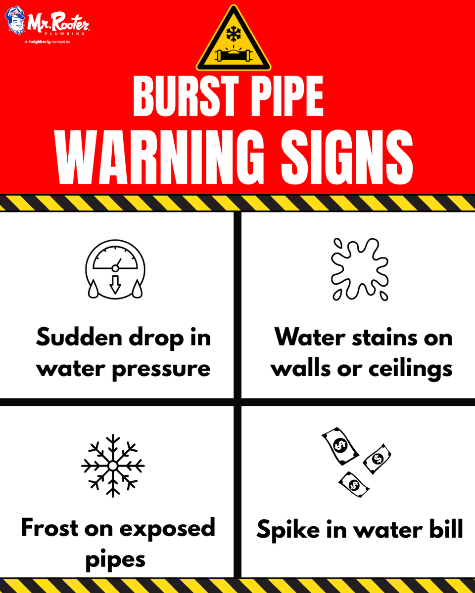 RooterBeach's tweet photo. 🚨 Burst pipes rarely happen without warning.
These are the signs we often see before major water damage occurs. Catch it early—protect your home. 💧

#BurstPipe #WaterDamage #HomeMaintenance #Plumbing https://t.co/hzPgMW9HX1