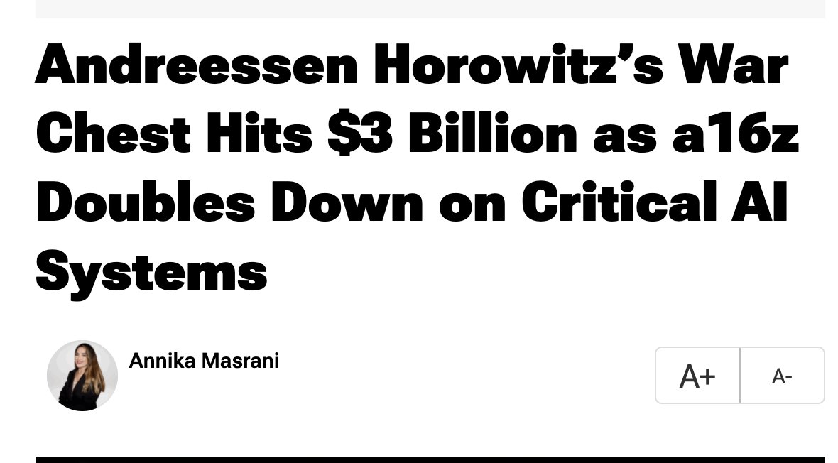 🚨 Breaking: a16z just doubled down with $3B into AI infrastructure and calling it their bet "against the AI bubble."