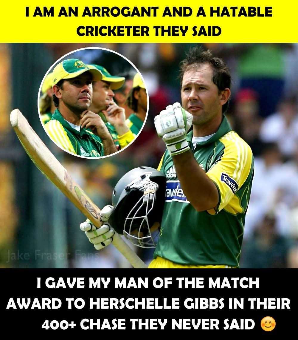 amittalwalkar's tweet photo. Did you know? 🤌

In the legendary Johannesburg ODI, where South Africa pulled off an unbelievable chase of Australia’s 434, Ricky Ponting & Herschelle Gibbs were named joint 'Men of the Match'.

But in a classy gesture, Ponting declined to share the award, stating that the honor belonged solely to Gibbs because his innings had come in a winning cause and had anchored the greatest successful run chase in history.

Pure sportsmanship. A moment of respect that matched the greatness of the game that day. 👏

Fun Fact: Herschelle Gibbs later revealed in his autobiography that he was actually nursing a significant hangover during that innings, having been out drinking until the early hours of the morning before the game!
