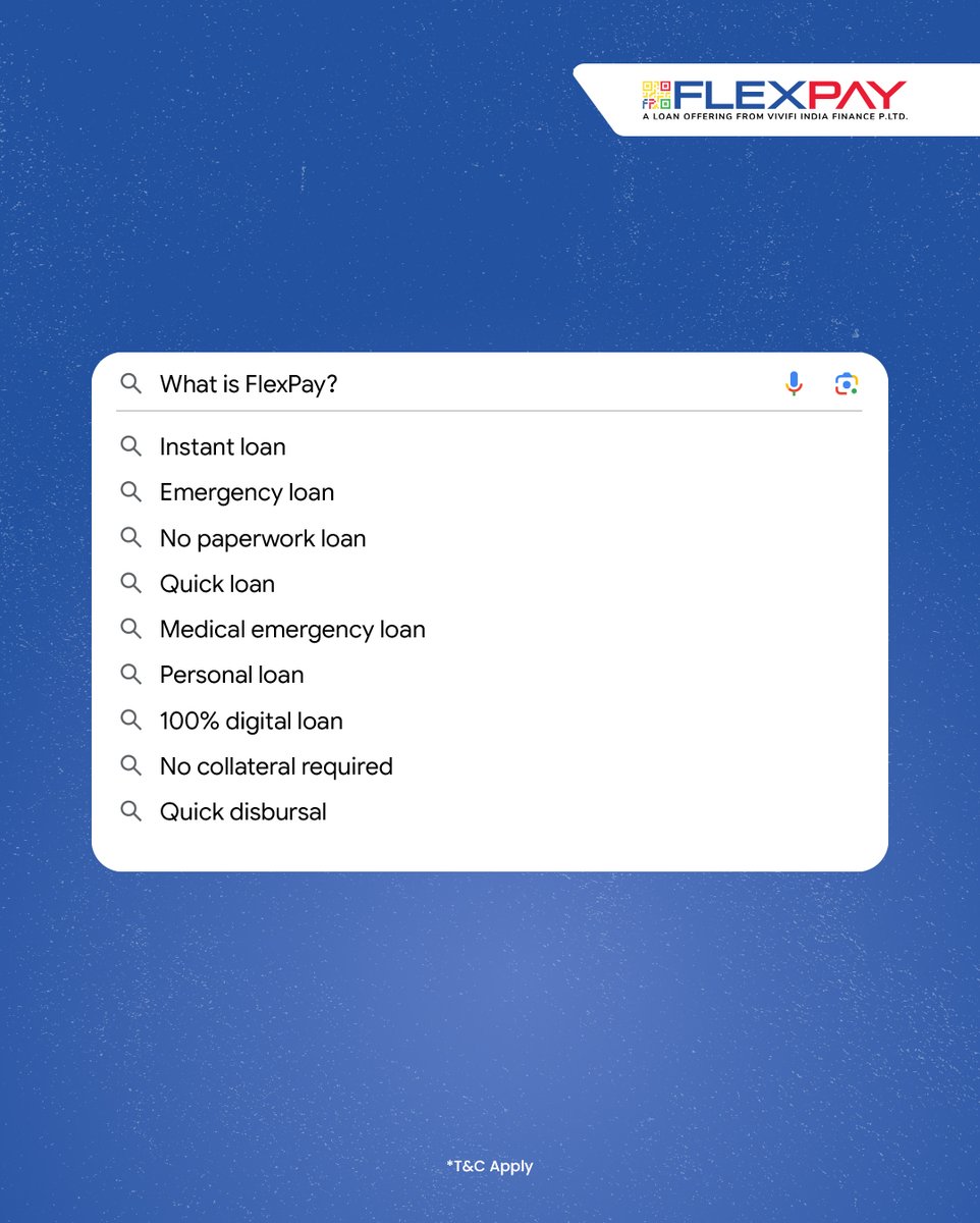 FlexPayIndia's tweet image. If your search includes quick disbursal and no collateral, FlexPay fits right in. Apply now for a quick loan!
.
.
.
.
#smartloans #FastLoanApproval #SecureFunding #EasyApproval #BorrowSmart #borrowbetter #LoanSolutions #quickloans #LoanSupport #OnlineLoanApp #InstantApproval