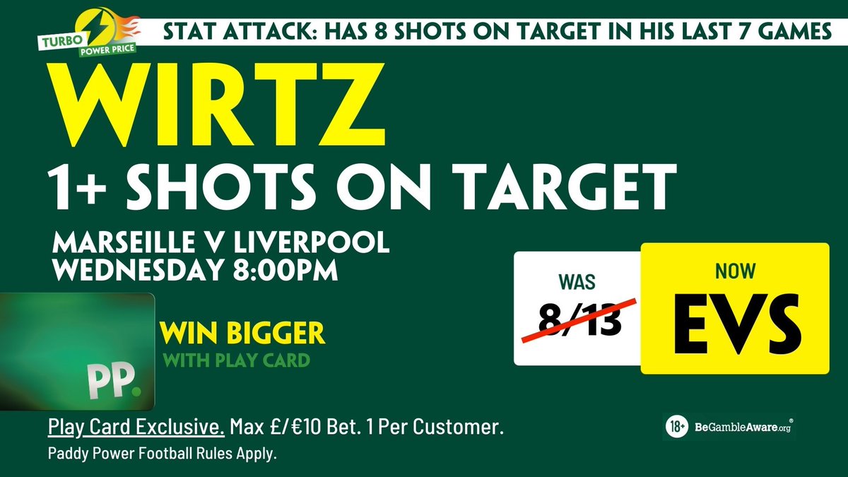 🔥 Turbo Power Price🔥

⚽️ Marseille v Liverpool⚽️

Play Card Only. Max Stake €/£10. 1 Per Customer #PPShops