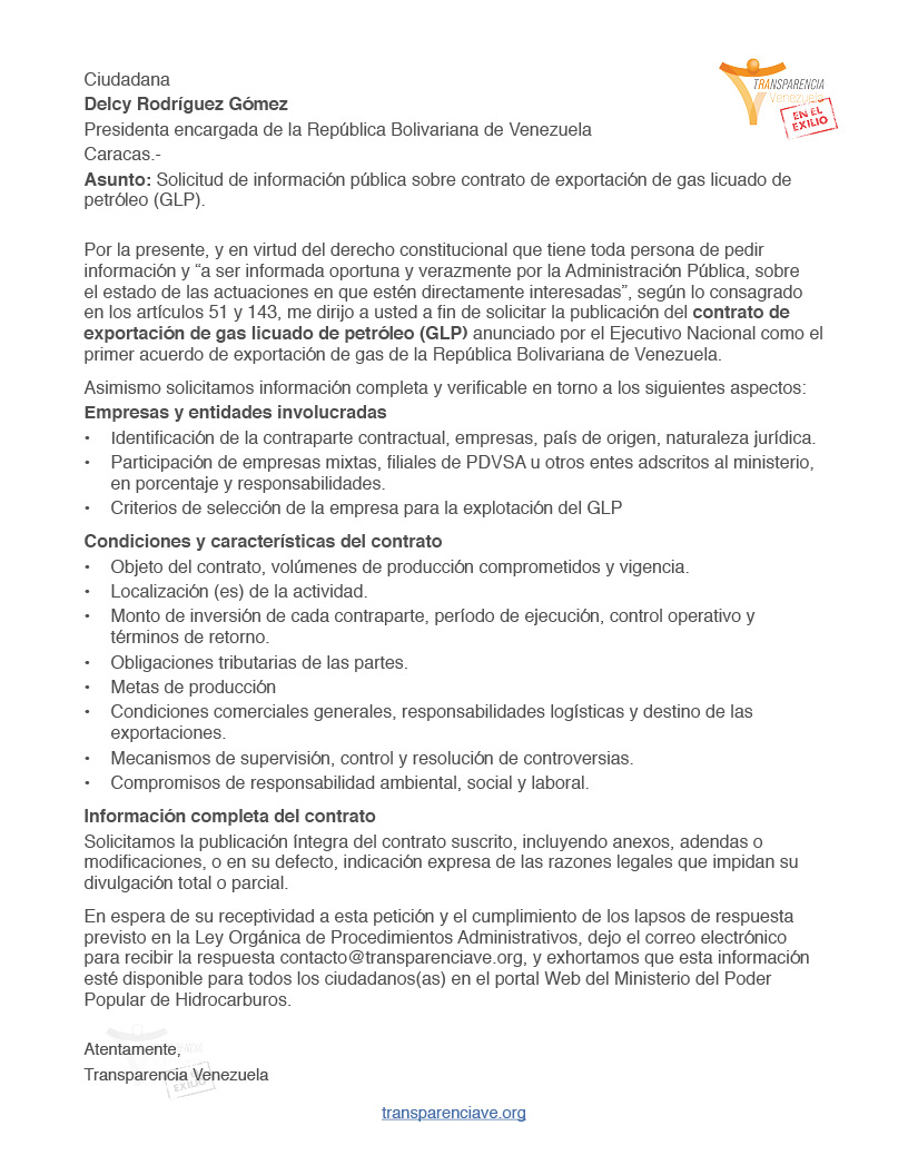 NoMasGuiso's tweet image. Transparencia Venezuela solicita a Delcy Rodríguez publique el contrato para producir gas licuado de petróleo GLP anunciado por la misma presidenta interina el 16 de enero.
Nuestra organización también solicita detalles del contrato como corresponde para cumplir con los…