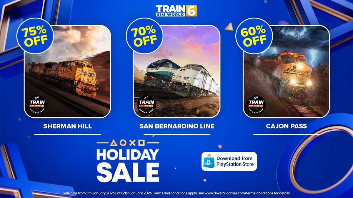 DovetailGamesJP's tweet image. PlayStation ホリデーセールでUS路線を充実させよう！ 🇺🇸

Train Sim World 6 の対象アドオンが最大90％OFF 🚆✨
1月21日(水)までのお得なセールはこちらから👇
👉 live.dovetailgames.com/live/train-sim…

#TSW6