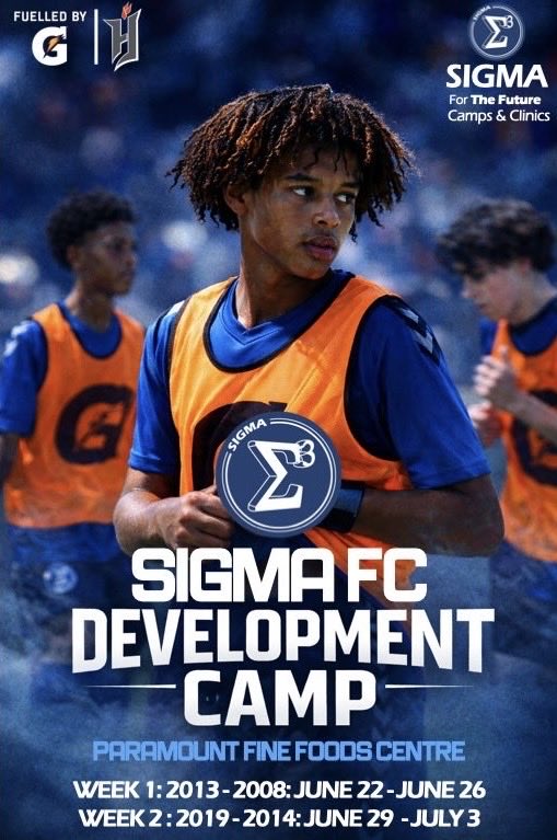 2026 Sigma Development Camps coming this summer! 

June 22 - 26: Sigma FC Univeristy ID Camp and Sigma FC International ID Camp

June 29 - July 3: Sigma FC Elite International Development Camp

Register Now:
forms.gle/YLT8m8tq483Bfi… 

#ForTheFuture #FuelledByG <a href="/GatoradeCanada/">Gatorade Canada</a>