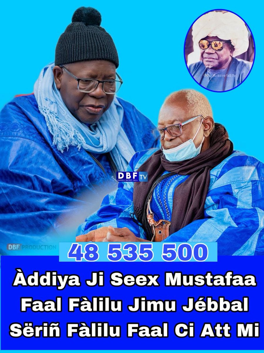 NdongoSeexIbra's tweet image. GORR SU GORRE📌

Àddiyay Seex Mustafaa Faal Fàlilu Ci Att Mi 48 535 500f cfa Mom La Jébbal Sëriñ Fàlilu Faal Moom Sëriñ Móodu Aminta.