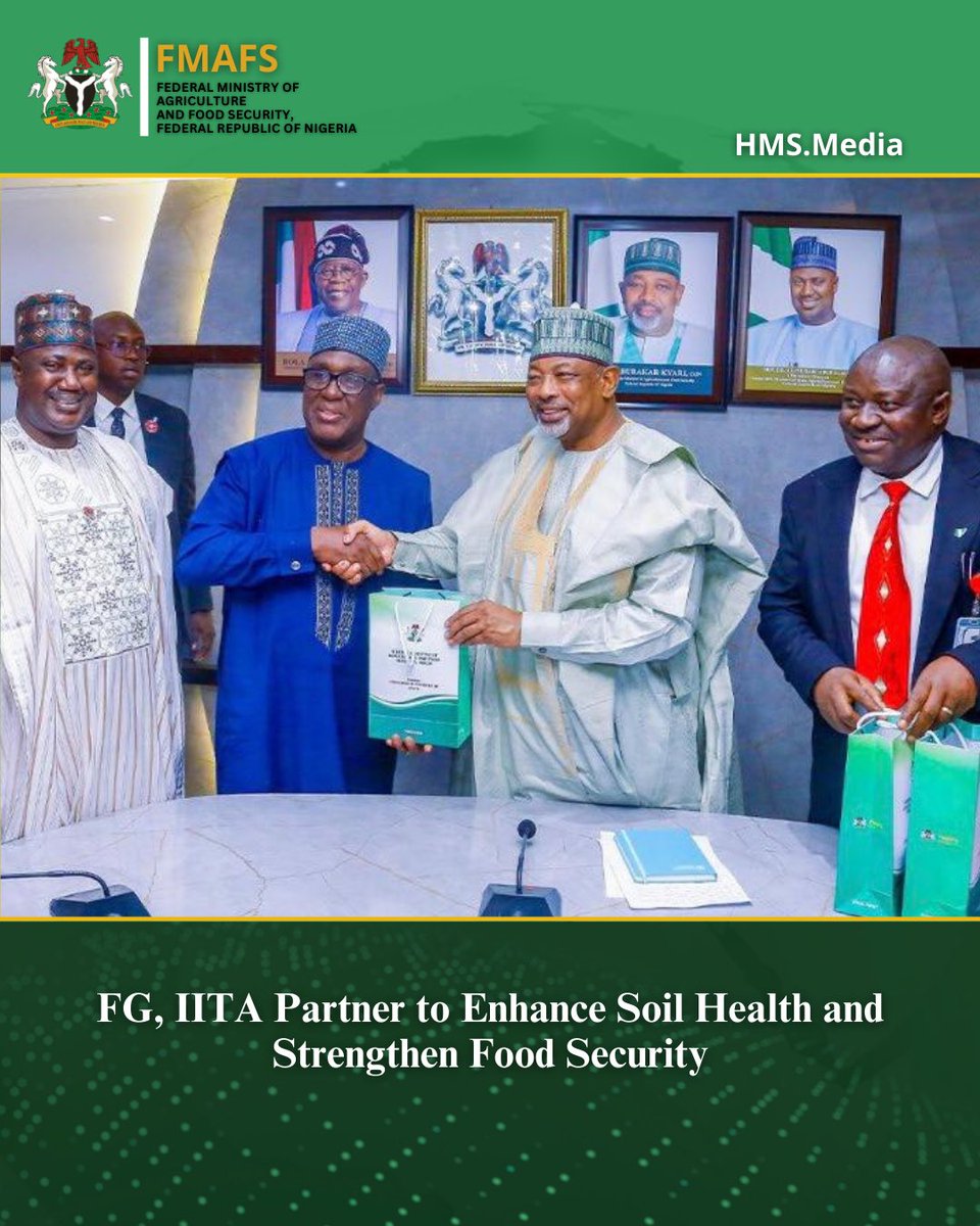 Last year, we launched the Presidential SHS to transform soil management and boost agricultural productivity.

 Through a new MoU with IITA, the scheme will support farmers with soil data, expand testing labs nationwide, advance and strengthen Nigeria’s food security.