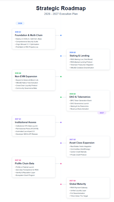 𝐏𝐢𝐜𝐰𝐞 𝐣𝐮𝐬𝐭 𝐥𝐚𝐮𝐧𝐜𝐡𝐞𝐝 𝐭𝐡𝐞𝐢𝐫 𝐫𝐨𝐚𝐝𝐦𝐚𝐩, 𝐚𝐧𝐝 𝐭𝐡𝐢𝐬 𝐢𝐬 𝐦𝐲 𝐮𝐧𝐝𝐞𝐫𝐬𝐭𝐚𝐧𝐝𝐢𝐧𝐠:

𝗧𝗵𝗶𝘀 (𝟮𝟬𝟮𝟲 𝗤𝟭-𝗤𝟮):  WEUSD goes live on major blockchains, secure staking &amp; lending of real-world assets.

(𝟮𝟬𝟮𝟲 𝗤𝟯-𝗤𝟰):  Expand to Solana &amp;