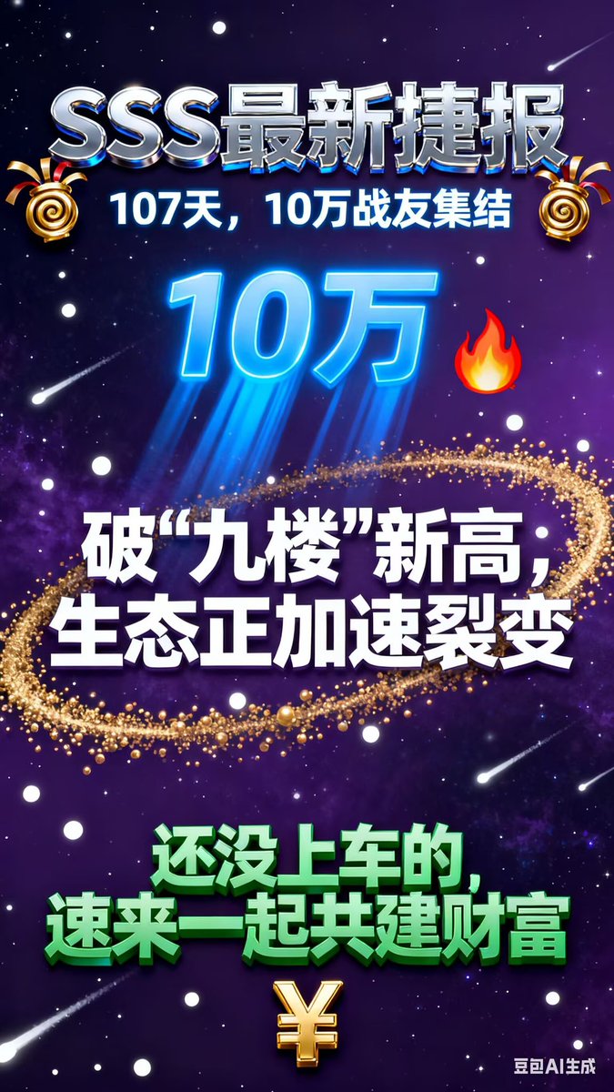 SSS202601's tweet photo. #SSS

🚀🚀🚀🚀🚀SSS最新捷报炸屏！🎉🎉🎉🎉🎉
奋战107天，10万战友热血集结！一举冲破“九楼”新高，生态裂变火力拉满💪💪💪💪💪
乾坤已定，SSS必是加密赛道黑马！新风口已至，还没上车的抓紧冲，错过再无，一起共建财富版图🛫️🛫️🛫️🛫️🛫️🛫️

@Bitget_zh 
@Bybit_Official
@coinbase @cz_binance @heyibinance
@Bitfinex 
@okxchines