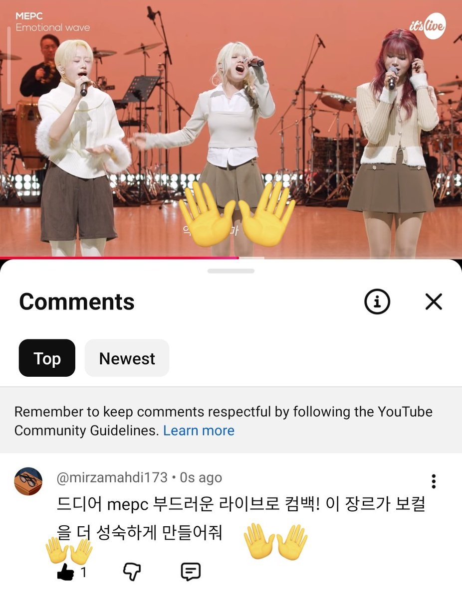 #itsLive_event_MEPC_2 
#itsLive #MEPC
드디어 mepc 다시 여기서 부드러운 라이브 보컬로 돌아왔네! 이런 장르가 보컬을 더 성숙하게 보여주는 것 같아.