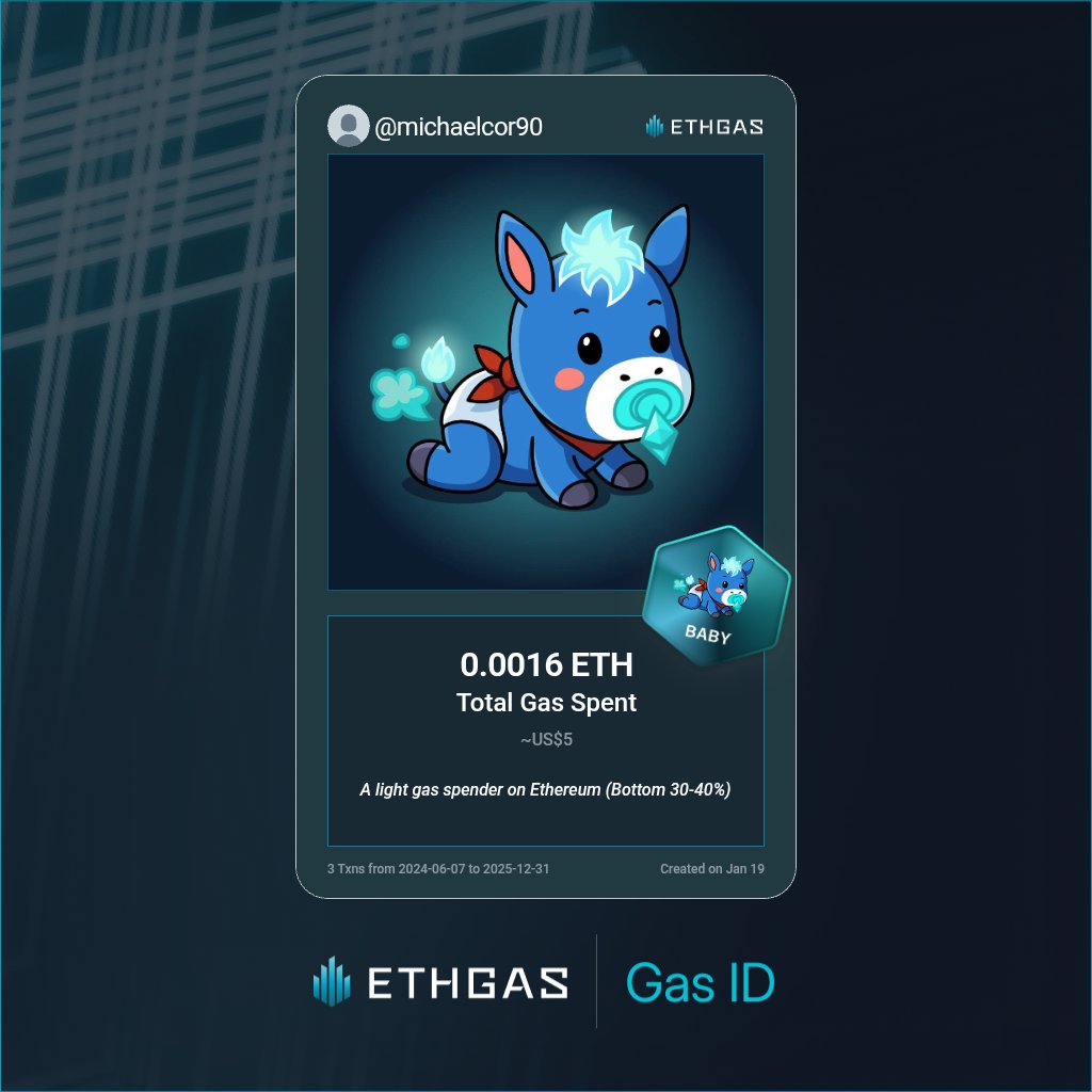 Just unlocked my Gas ID via ETHGas 🪪

I'm a Baby Jack with 0.0016 ETH spent on gas since Beacon Chain - now fueling my climb to the Gasless Future and earned 1 Beans already. 

Reveal yours at ethgas.com/community/gas-…