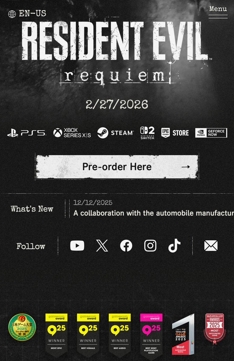 شعار حفل #جوائز_تروجيمنج يزين الصفحة الرسمية العالمية للعبة ريزدنت ايفل 9 كأكثر لعبة منتظرة

مثل ما وعدناكم دايم إن الحفل هو إيصال لصوتكم لكل مطور عالمي

و اليوم نستمر نشوف الجائزة تزداد أهمية و تأثيرا عن أي وقت سابق

شكرا دائما لدعمكم و ثقتكم ❤️