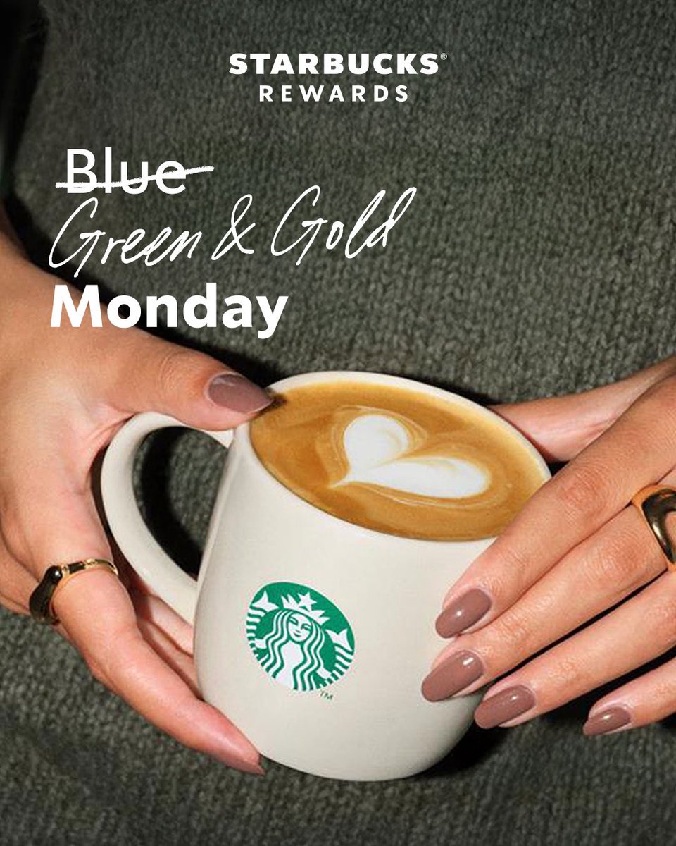 Este Blue Monday, vai acumular estrelas extra se fizer o seu pedido de uma bebida tamanho Venti:
 + 150 estrelas se for Green. 💚 + 250 estrelas se for Gold. 💛 
Descarregue a App da Starbucks Rewards e faça com que este Blue Monday brilhe mais. ✨