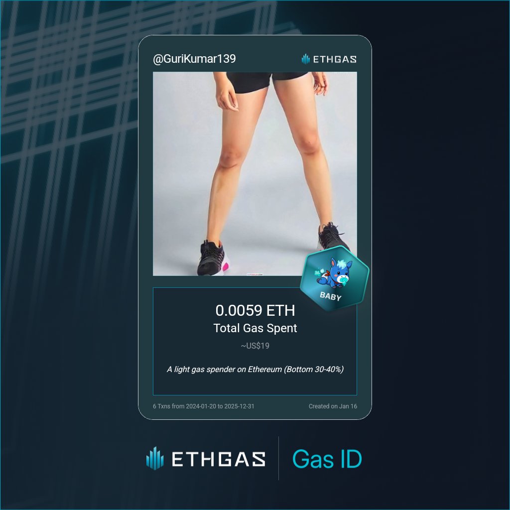 Leveled up in the Great Gas Reckoning with ETHGas! 💪

Baby Jack status: 0.0059 ETH gas spent, 1 Beans earned—supporting the Gasless Future!

Claim your Gas ID at ethgas.com/community/gas-…