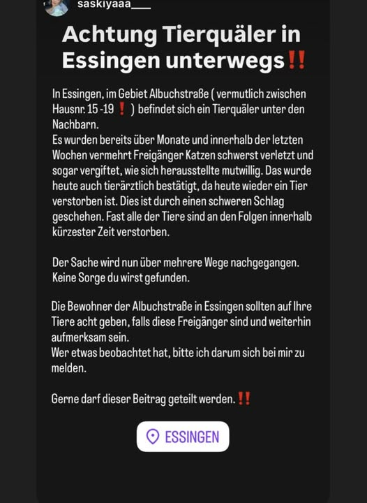 ACHTUNG  ESSINGEN Albuchstraße · 73457 BITTE TEILEN !