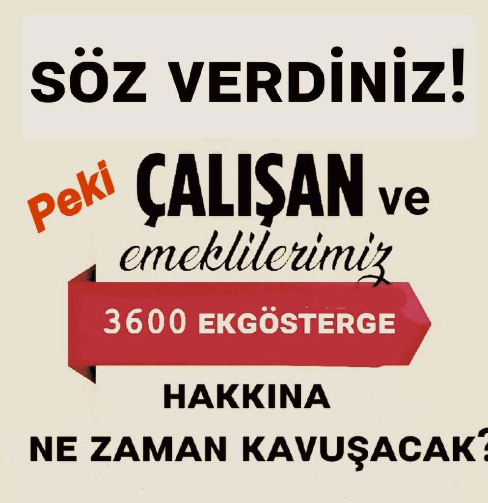 3600 ek gösterge düzenlemesi ile söz verilen meslek gruplarına 3600, kamuda çalışan diğer memurlara ise 600 ek gösterge puanı verilmiştir. #TümKamuŞefleri kapsam dışında kalan tek yönetici olarak verilen sözün tutularak hakkının verilmesini talep ediyor. <a href="/RTErdogan/">Recep Tayyip Erdoğan</a> <a href="/isikhanvedat/">Prof. Dr. Vedat Işıkhan</a>
