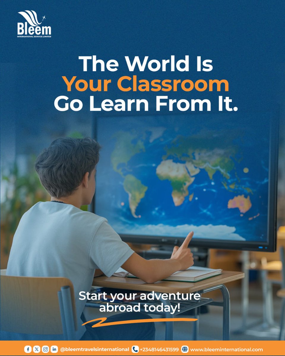 BleemTravels's tweet photo. “The world is your classroom, go learn from it.”
Ready to study abroad this 2026?
Drop 'Bleem' for consultation with us!
📞 +234 814 643 1599
🌐 https://t.co/j21r3fYZ33
#Bleeminternationals #MondayMotivation #StudyAbroad2026 #LearnBeyondBorders #TravelToLearn https://t.co/w424ZoIuz4