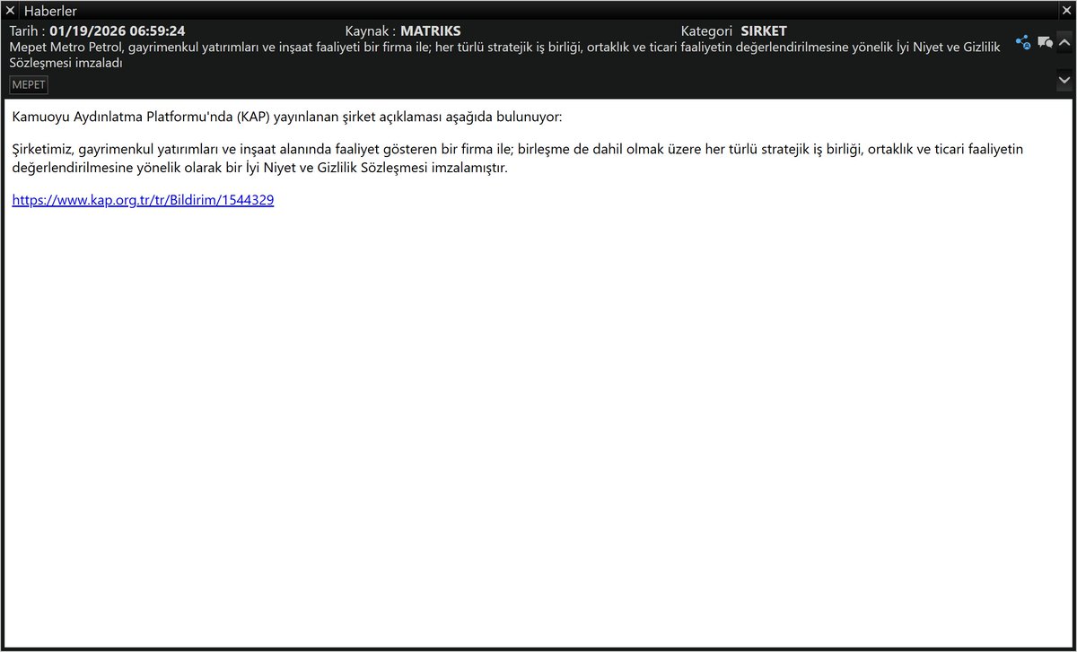 Financoor__'s tweet image. #MEPET 
Sabah düşen KAP bilgisi, hisse 15 TL’den yazıldı; güncel fiyatı 20 TL, Yani boşuna yazmadım
Vaktinde değerlendiren kısa sürede güzel kazanç elde etmiş
2026 yılı içinde adını çokça duyuracağını düşünüyorum.