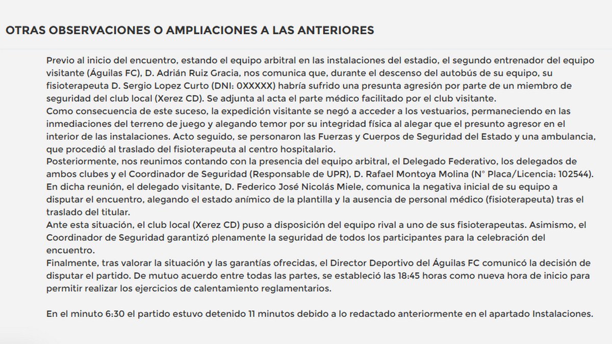 El acta arbitral recoge la agresión al fisioterapeuta del Águilas FC antes del partido ante el Xerez CD.
todoaguilas.es/index.php/;foc…