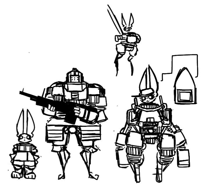 HelloAbyssal's tweet image. Some misc sketches 

Since I've drawn leparida mechs to be chicken walkers I decided at hand to make a humanoid one