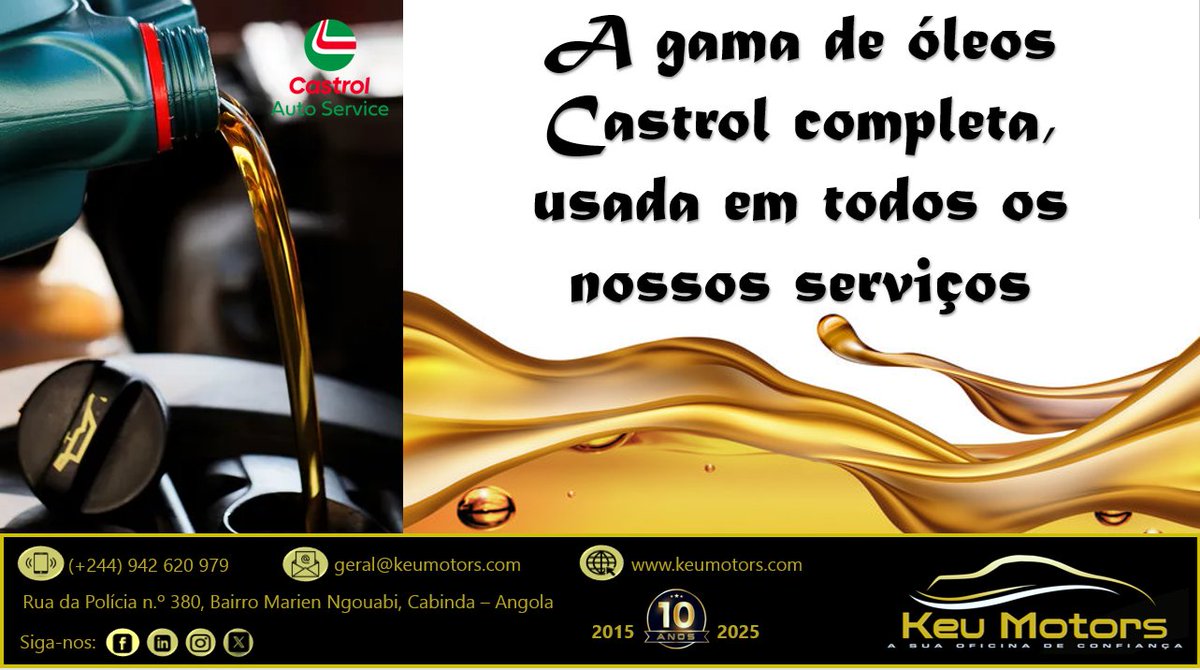 keumotors's tweet image. Castrol Auto Service - Toda a gama de óleos Castrol disponíveis para todos os serviços Keu Motors.
Estamos à sua espera na Rua da Polícia, de frente ao Largo do Ambiente, na cidade de Cabinda.
#KeuMotors #cabinda #CastrolAutoService