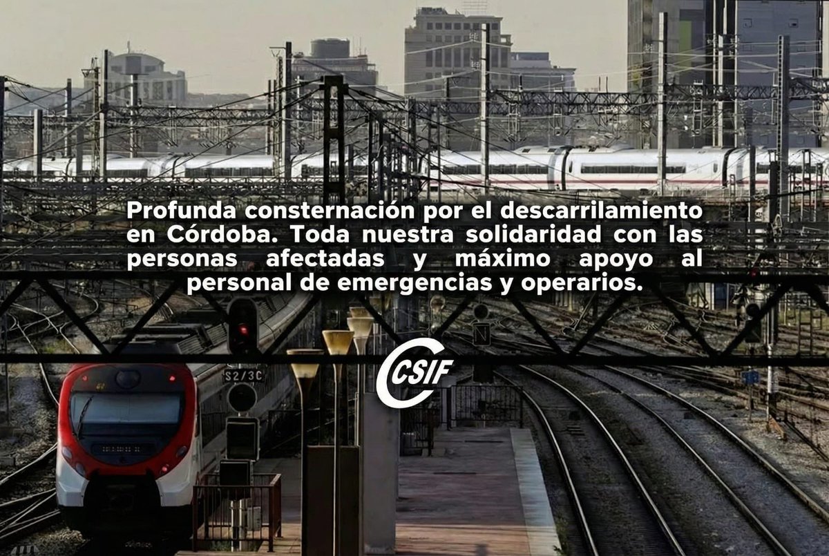 Nuestra total solidaridad con los afectados por el descarrilamiento en Córdoba. Queremos enviar todo nuestro apoyo y agradecimiento a los equipos de emergencia, operarios y personal de la sanidad por su incansable labor en estos momentos difíciles.💚