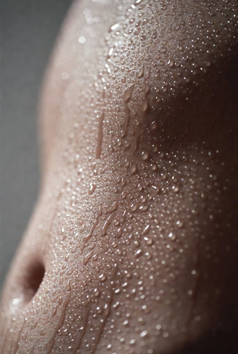 Sweat glands number 2–4 million, releasing heat through evaporation with precision rivaling engineering. The body cools itself in invisible clouds, a quiet storm of salt &amp; water..