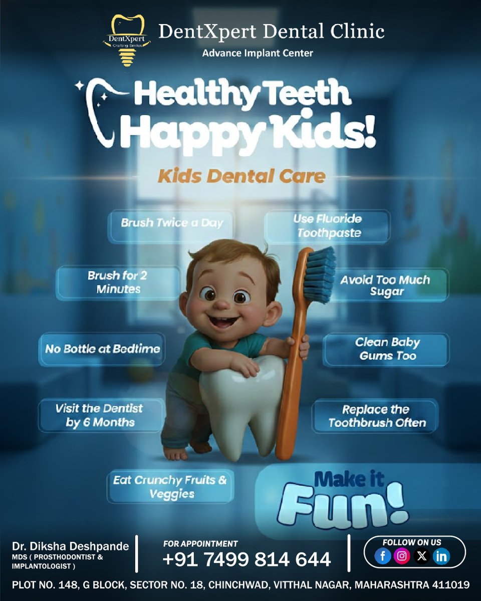 Dentxpert_'s tweet photo. Establishing healthy habits early is the best gift you can give your child’s smile!
At DentXpert Dental Clinic, we believe that "Healthy Teeth Happy Kids." From the first tooth to the first lost tooth, we are here to guide you through every step of your child's dental journey. https://t.co/Md89lEFzTL