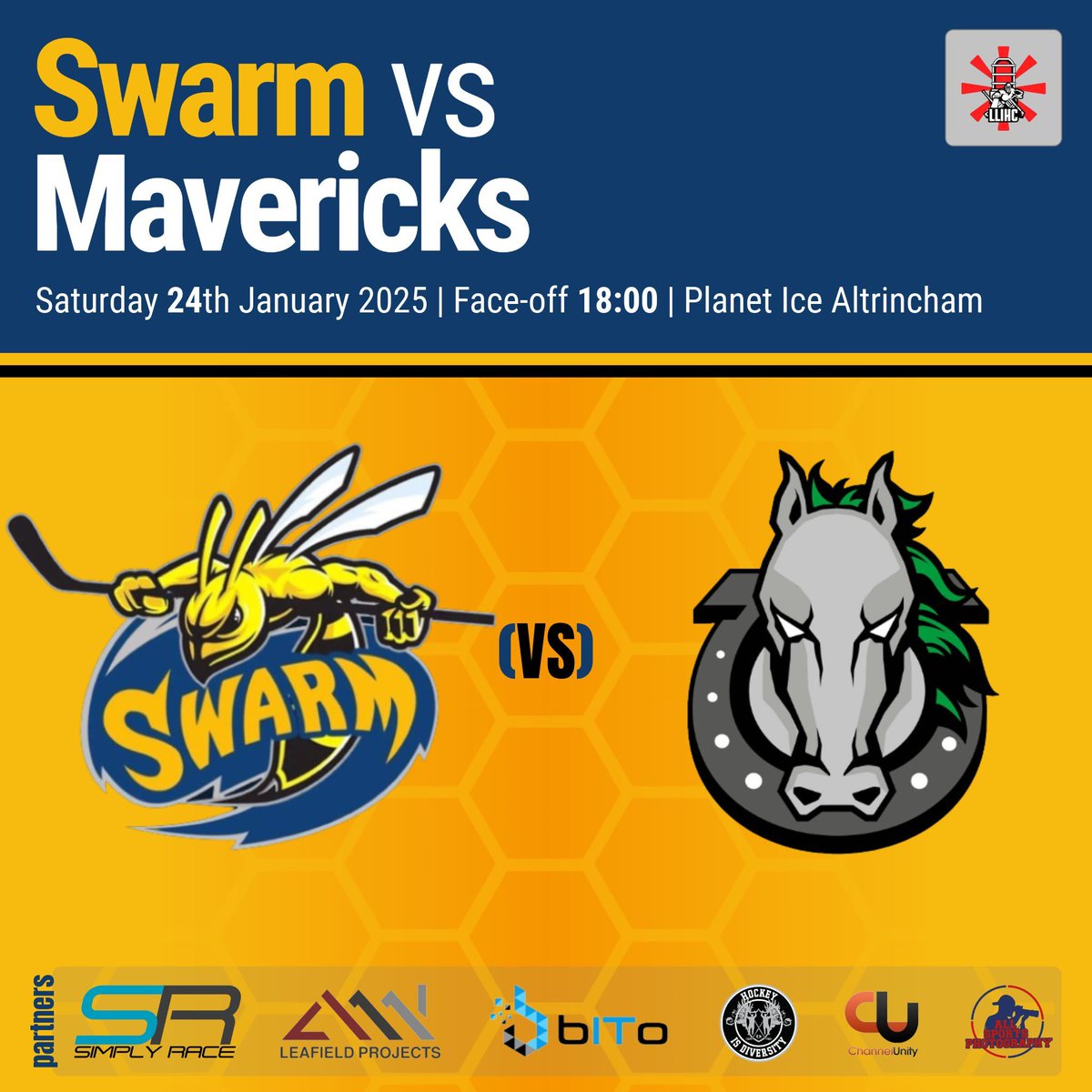 Next up, Swarm host Mavericks in our second Lamp Lighters Conference match.
🆚 Sheffield Mavericks 
📍 Planet Ice Altrincham
📅 Saturday 24 January 2026
🕘 Face-off 18:00
🐝🐝🐝
#MCRSWARM