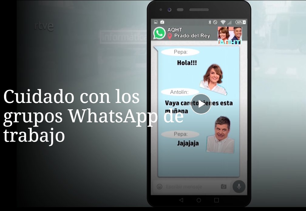 Cuidado con los grupos WhatsApp de trabajo

Haz caso y escucha a <a href="/pepamolina72/">María José Molina</a> y <a href="/AntolinRomero/">Antolín Romero Ortega</a> de <a href="/AQHT_TVE/">Aquí hay trabajo</a>  

rtve.es/play/videos/aq…