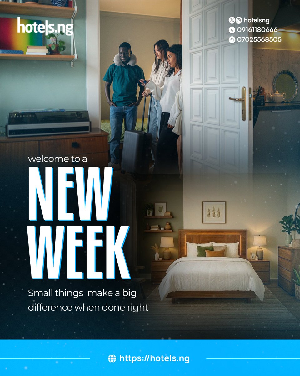 hotelsng's tweet image. Welcome to a new week.

Quality is intentional. Consistency is what makes experiences better over time.
Small things  make a big difference when done right.

#hotelsng #QualityService #Consistency