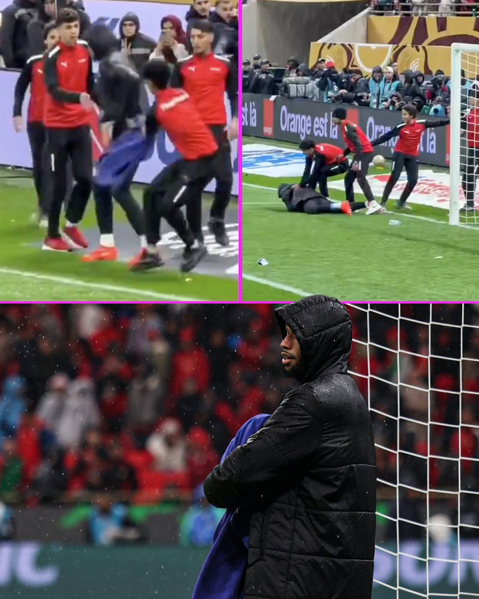 Senegal's backup goalkeeper Yehvan Diouf made it his mission to defend Edouard Mendy's towel after Moroccan ball boys had attempted to steal and hide it during a rainy AFCON final 😳💚