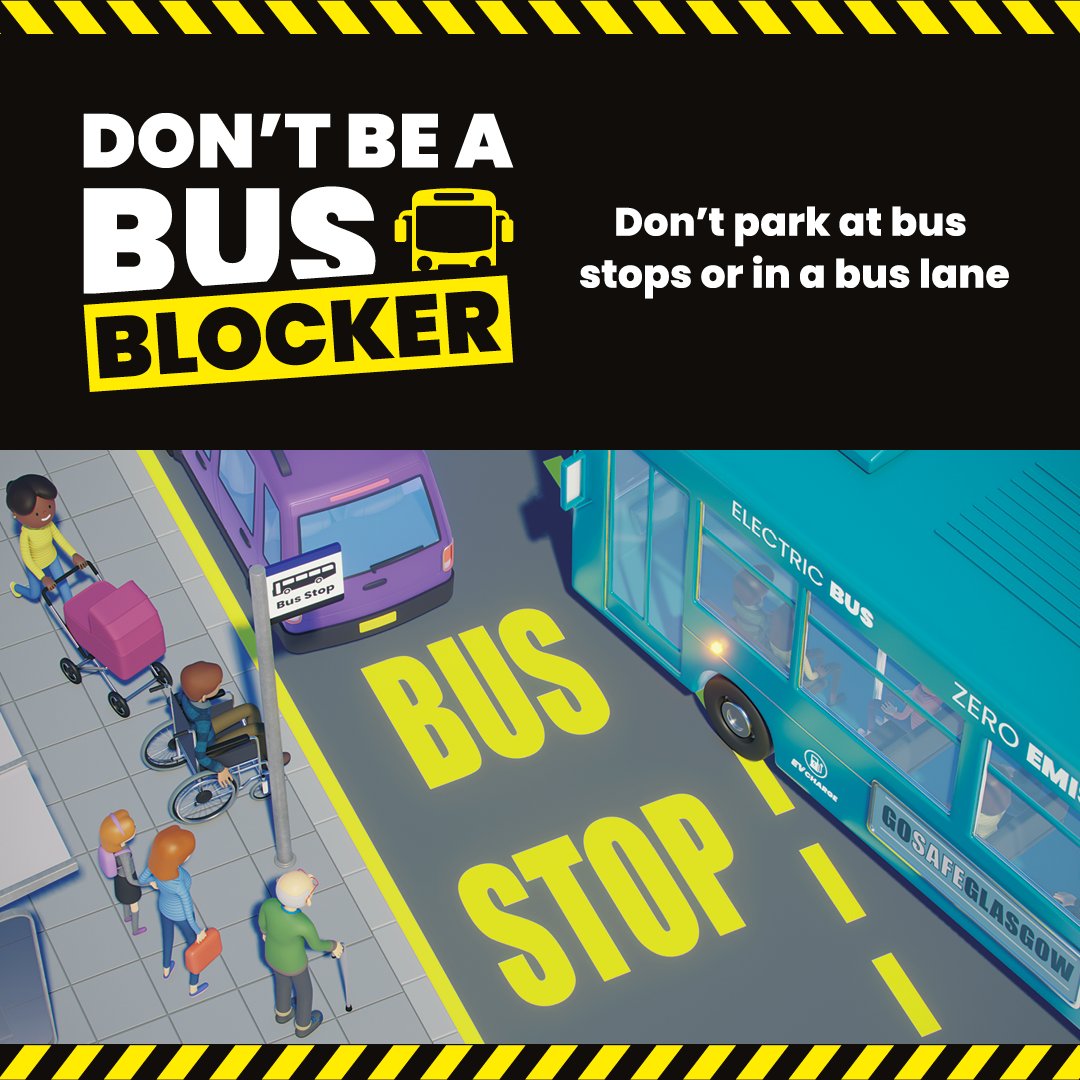 GlasgowCC's tweet image. Bus stops and bus lanes aren’t for parking in. Doing so:

🚌 Delays the bus
👥 Inconveniences passengers
⚠️ Blocks safe access

Be a considerate driver.
#DontBeABusBlocker

More 👉 glasgow.gov.uk/14221