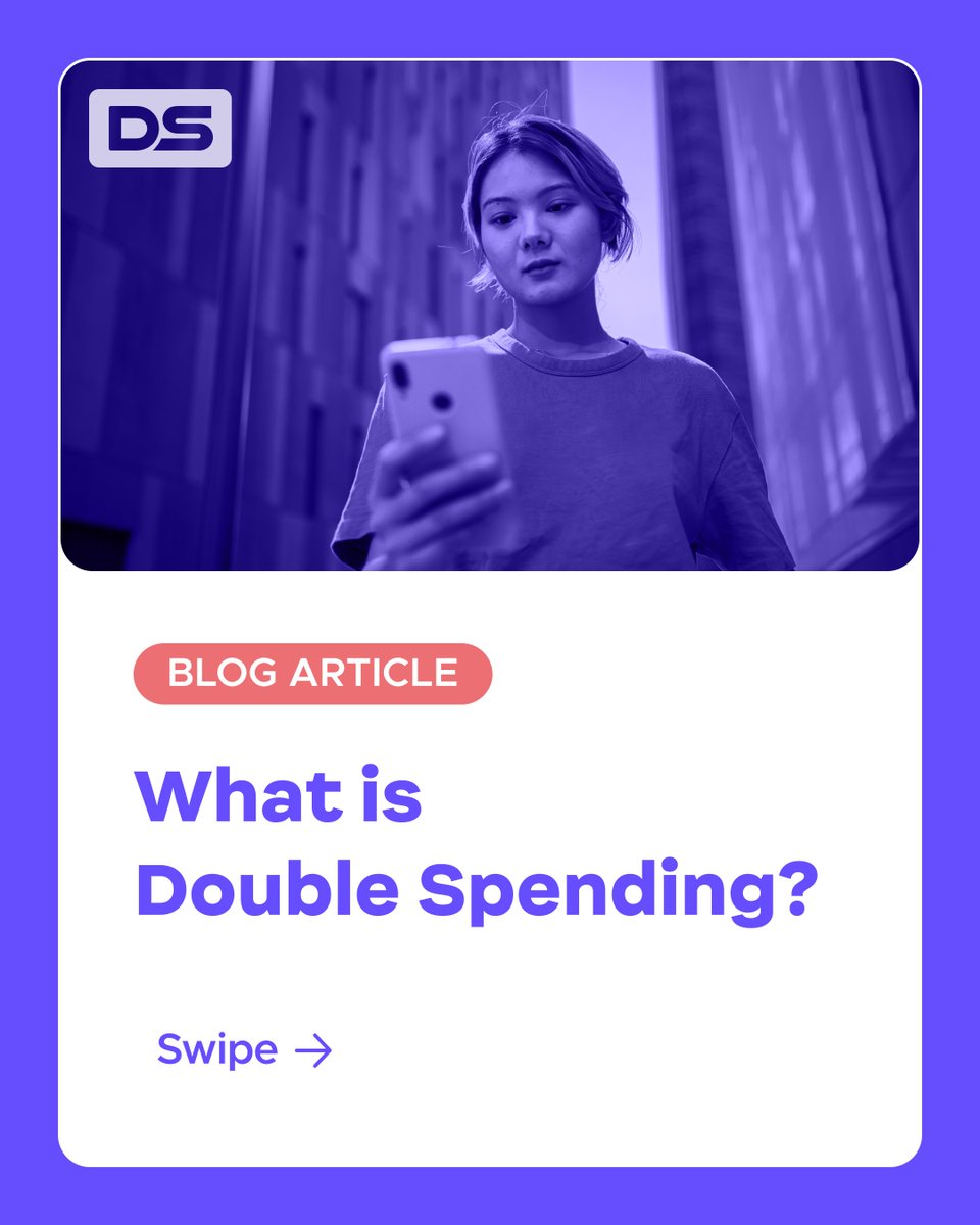 Double spending is why digital currencies like Bitcoin use Blockchain  technology combined with complex cryptographic algorithms to secure and  uphold their ledger of transactions & balances. Swipe across to learn more  or