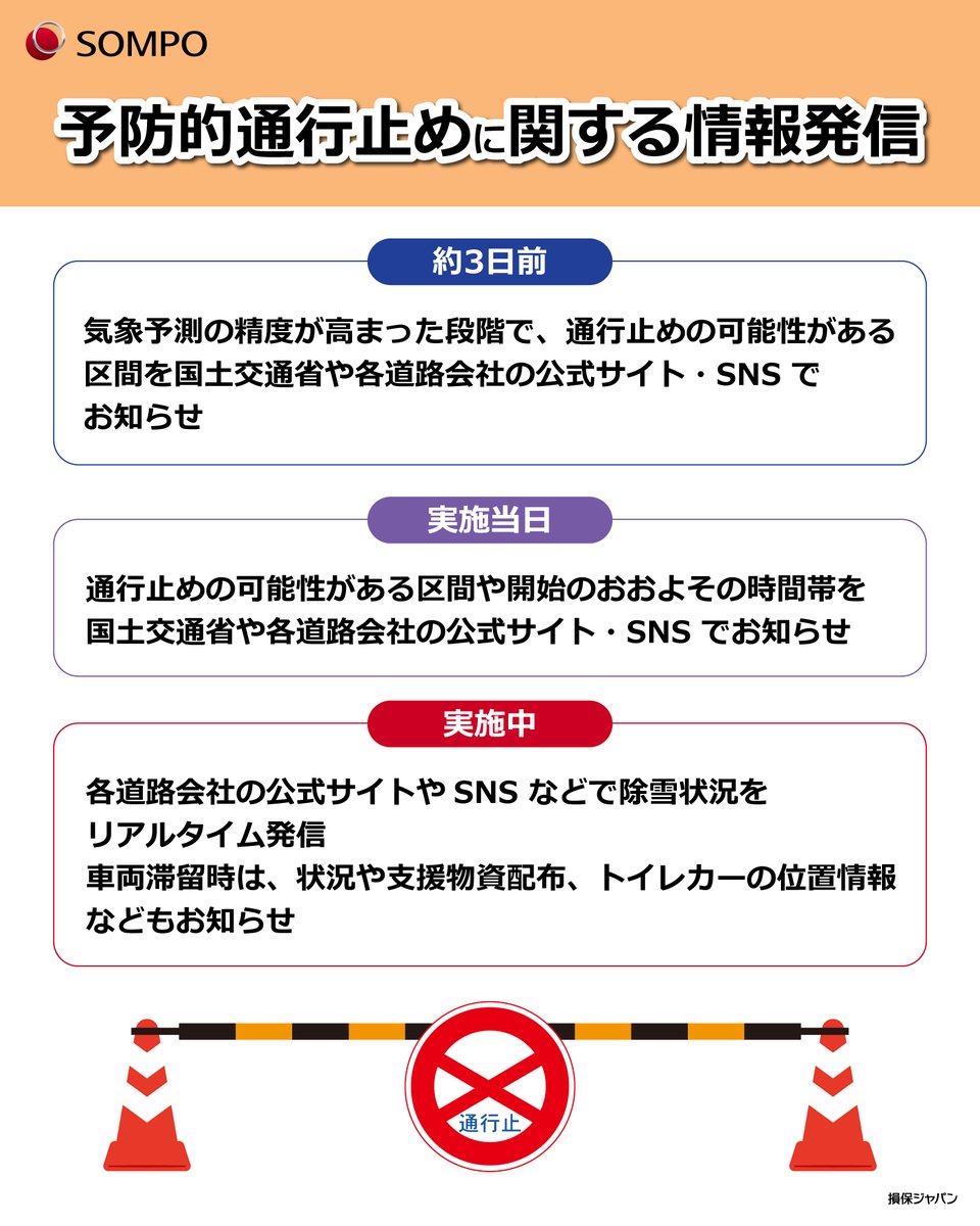 🚧予防的通行止めとは？ 大雪による車両の立ち往生を防ぐため、降雪や今後の天候予測、路面状況などを踏まえて事前に実施する通行止めのことです。  人命を守り、集中的な除雪で早期解除につなげるための措置でもあります。 #予防的通行止め が実施された際は、最新の交通 ...