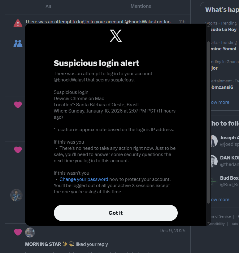 Whoever you are trying to hack my account from Santa Barbara, Brazil, lol. Try harder next time.