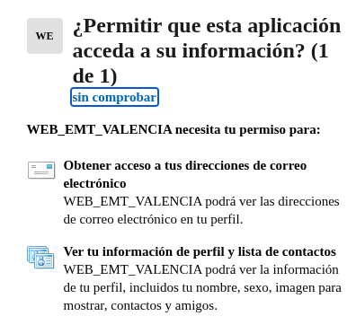 ccrespoh's tweet photo. @emtvalencia Hola. He intentado acceder a la web https://t.co/ydXvsT5gTW y veo que sólo puedo usar direcciones de Microsoft, Apple o Google. ¿Y si no tenemos? y, lo que no entiendo es que me pida acceso a mis contactos, etc como puede verse en la imagen. Eso es contrario a la ley https://t.co/NXFU6bF0wC