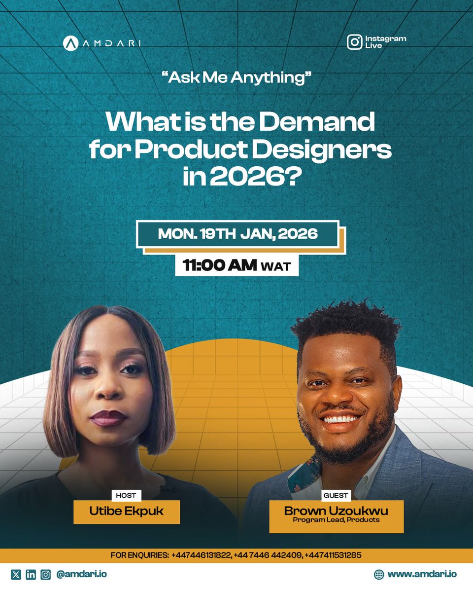 Amdari_IO's tweet photo. Join us NOW, for an insightful “Ask Me Anything” session on Instagram Live!  - https://t.co/1ZHdr4ArQt

The tech landscape is evolving rapidly, and many are asking: What is the actual demand for Product Designers in 2026?      
#ProductDesign #TechTrends2026 #Amdari #UXUI https://t.co/PnaA7mIu05